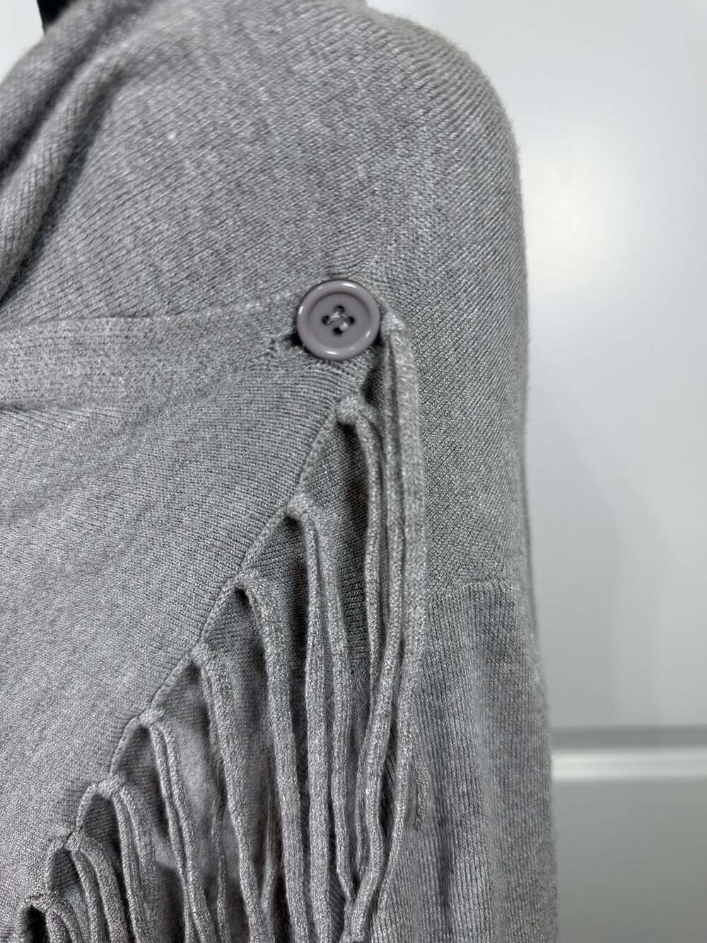 Lovestitch Gray Knit Fringed Asymmetric Cardigan/Wrap - Picture 5 of 9